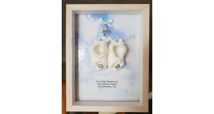 Framed Crochet Memorial Angel Shoes